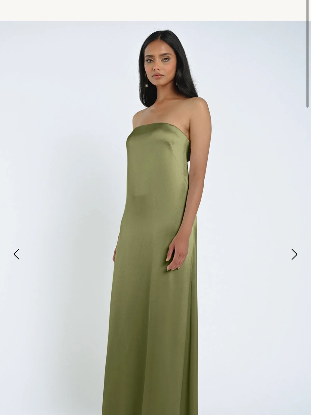 Jenny Yoo Olive Green Strapless Satin Gown